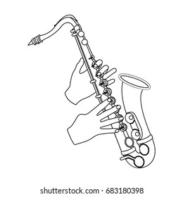 Playing the harp stringed musical instrument. Orchestral harp single icon in outline style vector symbol stock illustration web.