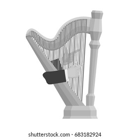Playing the harp stringed musical instrument. Orchestral harp single icon in monochrome style vector symbol stock illustration web.