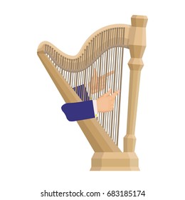 Playing the harp stringed musical instrument. Orchestral harp single icon in cartoon style vector symbol stock illustration web.