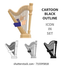 Playing the harp stringed musical instrument. Orchestral harp single icon in cartoon style vector symbol stock illustration web.
