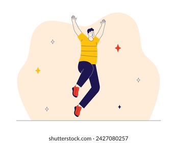 Playing high jump alone, happiness vector illustration.