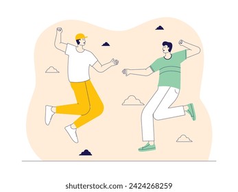 Playing high jump with friends with happiness, illustration.