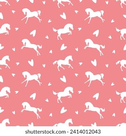 Playing horses and hearts, Valentine's day, seamless vector pattern