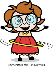 Playing Hula Hoop - Teenager Cartoon Intelligent Girl Vector Illustration
