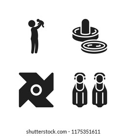 playing icon. 4 playing vector icons set. swim, pinwheel and person with baby icons for web and design about playing theme