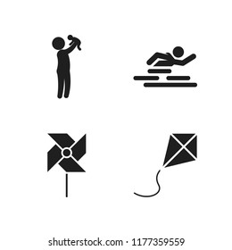 playing icon. 4 playing vector icons set. pinwheel, kite and swimming icons for web and design about playing theme
