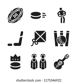 playing icon. 9 playing vector icons set. spanish guitar, rugby and kite icons for web and design about playing theme