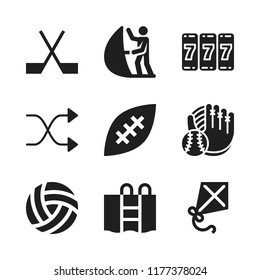 playing icon. 9 playing vector icons set. swimming pool, kite and shuffle icons for web and design about playing theme
