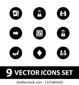 Playing icon. collection of 9 playing filled icons such as casino boy, board game, hockey stick and puck. editable playing icons for web and mobile.