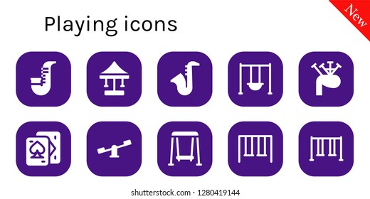  playing icon set. 10 filled playing icons. Simple modern icons about  - Saxophone, Swing, Bagpipes, Playing cards, Swings