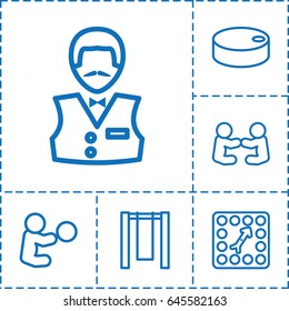 Playing icon. set of 6 playing outline icons such as casino boy, board game, hockey puck