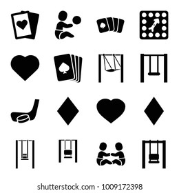 Playing icons. set of 16 editable filled playing icons such as pllaying card, hearts, diamonds, swing, board game