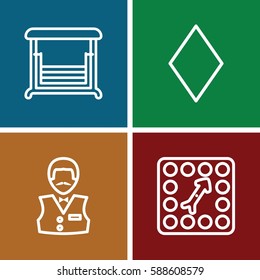 playing icons set. Set of 4 playing outline icons such as Diamonds, Casino boy, swing