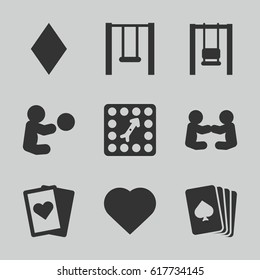 Playing icons set. set of 9 playing filled icons such as pllaying card, Hearts, Diamonds, board game