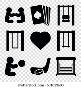 Playing icons set. set of 9 playing filled icons such as pllaying card, hearts, swing