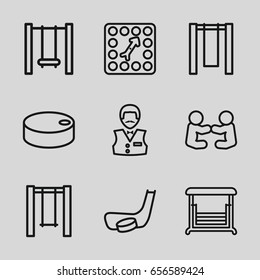 Playing icons set. set of 9 playing outline icons such as casino boy, swing, board game, hockey puck, hockey stick and puck