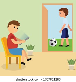 Playing inside and playing outside illustration