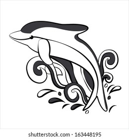 Playing and jumping dolphin in ocean waves