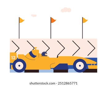 Playing karting on the race track, extreme sports vector illustration.