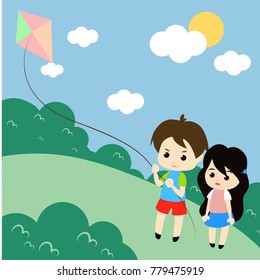 Playing Kids Illustration Vector