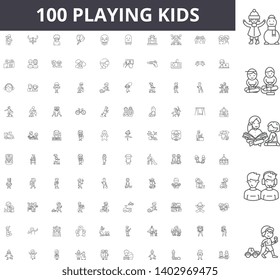 Playing kids line icons, signs, vector set, outline illustration concept 