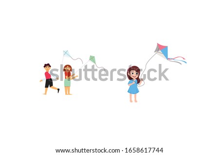 Playing kites Activity Vector Illustration