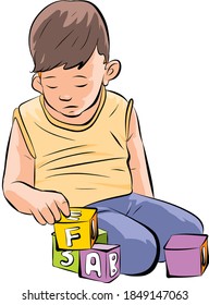 Playing little boy with cubes