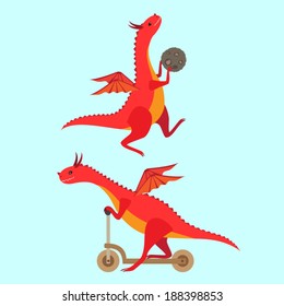 Playing little dragons. Vector set