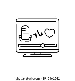 Playing music on pc black line icon. Asmr. Sign for web page, mobile app, button, logo. Editable stroke.