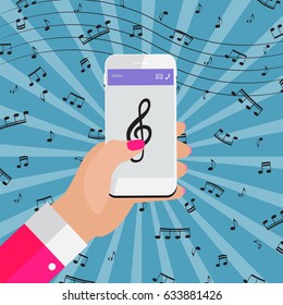 Playing music on your smartphone online from Internet. Vector Illustration. EPS10