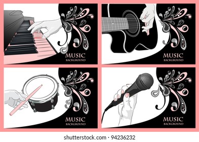 Playing music - vector background set