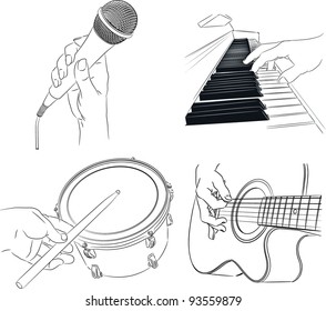 Playing music - vector outline set