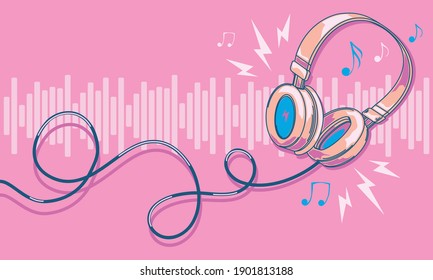 Playing musical colorful headphones - music design