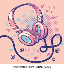 Playing musical colorful headphones - music design