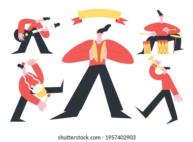 Playing musical instruments. Young people play musical instruments