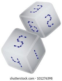 Playing with numbers on the dice faces. Vector illustration.