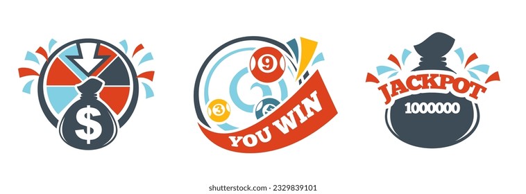 Playing on money and gambling, isolated icons with your win sign. Gambling and trying luck, victory, and success in game. Logotype or emblem, logo or promotional banner. Vector in flat style