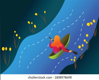 Playing on river night vacation alone