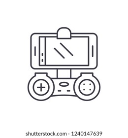 Playing on the smartphone line icon concept. Playing on the smartphone vector linear illustration, symbol, sign
