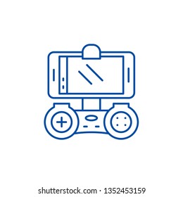 Playing on the smartphone line icon concept. Playing on the smartphone flat  vector symbol, sign, outline illustration.