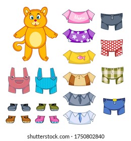 Playing with a paper doll with a cat and clothes for him