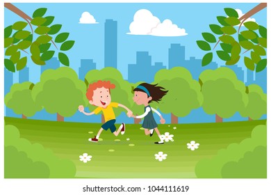 playing in the park with friends during the day, vector illustration