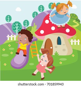 Playing in a park kid illustration
