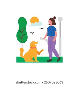 Playing With Pet Flat Vector Illustration
