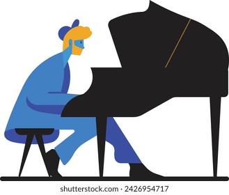 Playing piano with flat design style, pianist