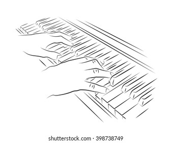 Playing Piano. Hands On Piano Keyboard.