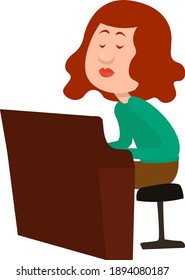 Tocando piano, ilustração, vetor em um fundo branco.