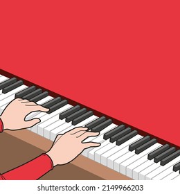 Playing piano with red copy space area 