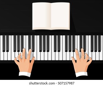 playing the piano, view from above, vector illustration