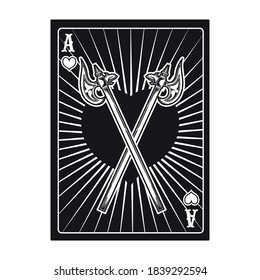 Playing poker card with two big axes. Ace of all suits. Flat vector illustration for gambling, poker club, online game concept